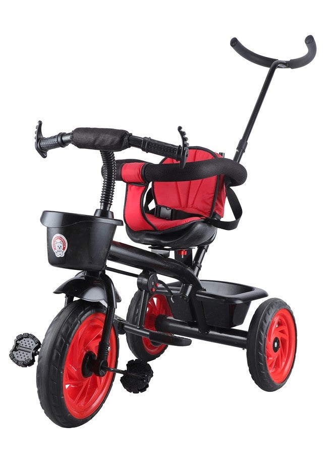 JoyRide Striker Trike Push & Plug Baby Trike with Dual Storage Basket, Adjustable Parental Handle, Detachable Guardrail, Harness, Folding Footrest for Kids| Boys| Girls Age Group 2 to 5 Years (RED) - Image 1